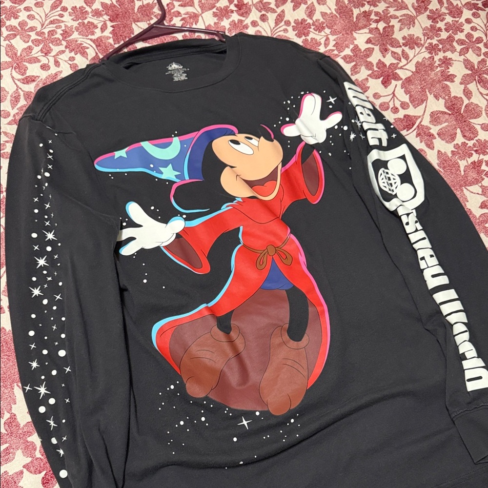 Disney Black Long Sleeve Shirt with Red, Blue & Purple Sorcerer Mickey